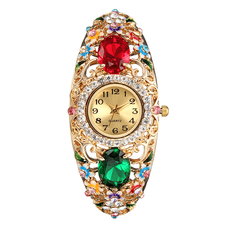 Deffrun Retro Style Ladies Bracelet Watch Flower Diamond Quartz Watch - MRSLM