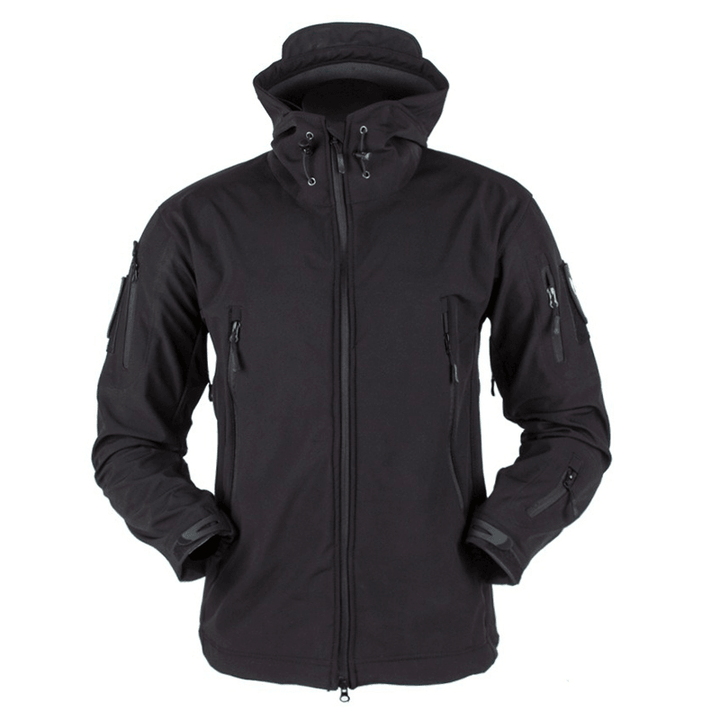 Mens Outdoor Thicken Warm Coat Fleece Jacket Windproof Waterproof Breathable Hooded Jacket - MRSLM
