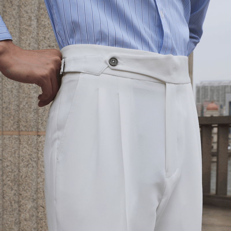 Paris Buckle Double Pleated Curled Side Gentleman Neapolitan Non-Iron Casual Pants - MRSLM