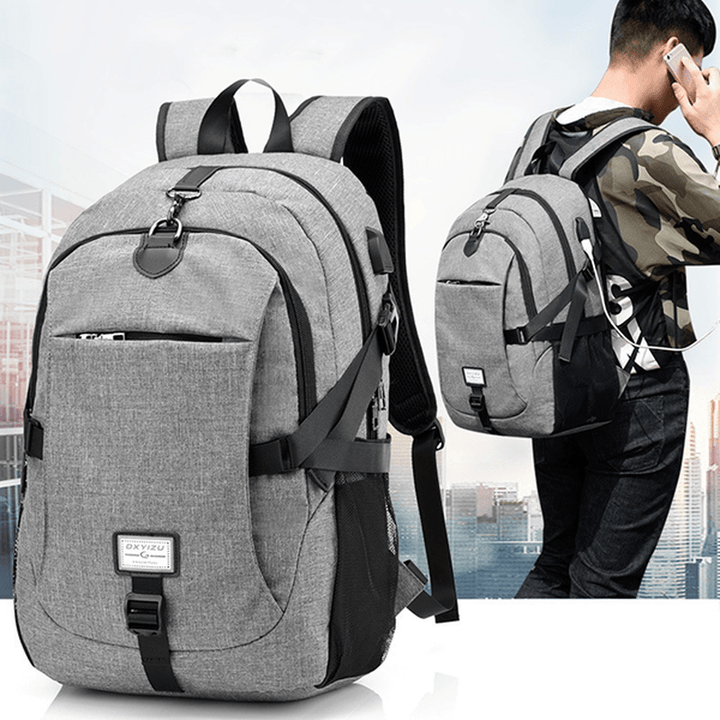 Men Nylon Large Capacity Laptop Backpack Travel Bag with USB Charging Port - MRSLM