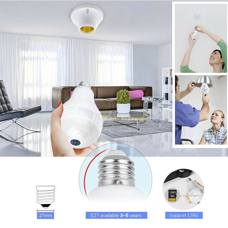 360° Panoramic Wifi 960P IP Camera Light Bulb Home Security Video Camera Led Cam Wireless CCTV Surveillance Fisheye Network Work with ICSEE APP - MRSLM