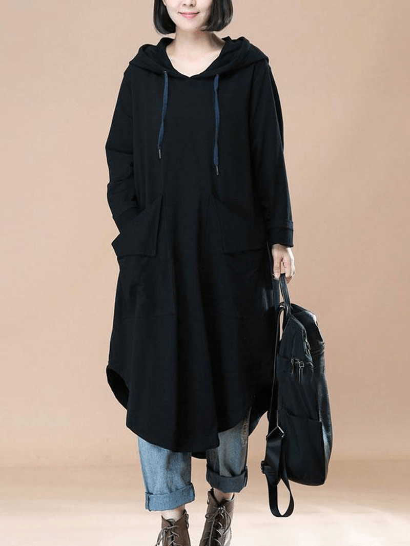 Women Solid Color Sweatshirts Dress - MRSLM