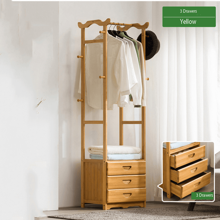 8 Hook Coat Rack 2/3 Drawer Bamboo Wooden Hanging Stand Cloth Trousers Hanger Home Office Storage - MRSLM