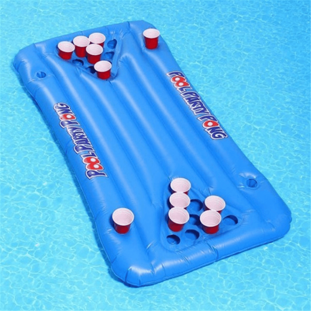 PVC Inflatable Beer Pong Ball Table Water Floating Raft Lounge Pool Drinking Game 24 Cups Holder - MRSLM