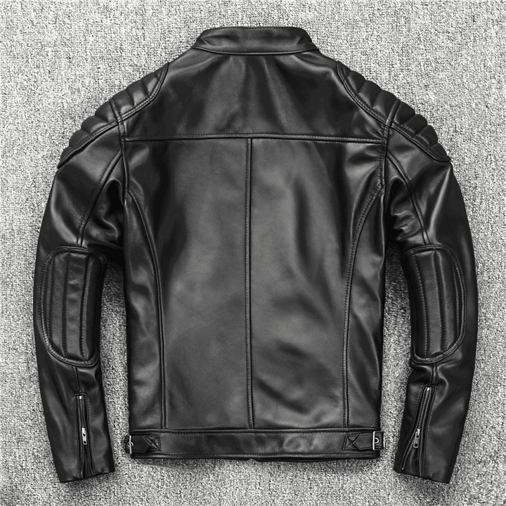 Men'S Motorcycle Stand-Collar Slim Short Youth Leather Jacket - MRSLM