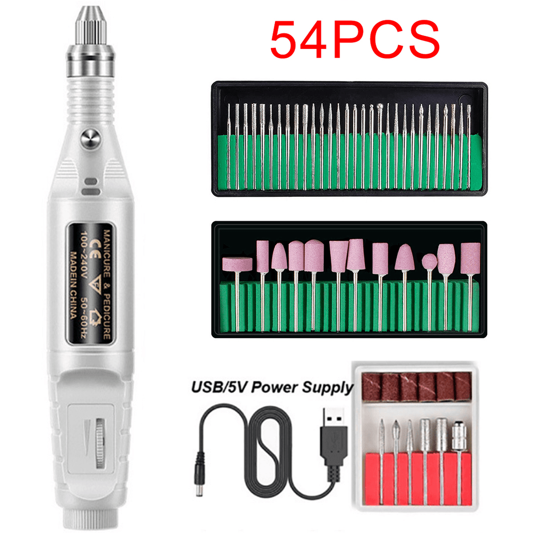 54PCS Electric Polishing Pen Nail Drill Machine USB Adjustable Speed Nail Art Tool - MRSLM