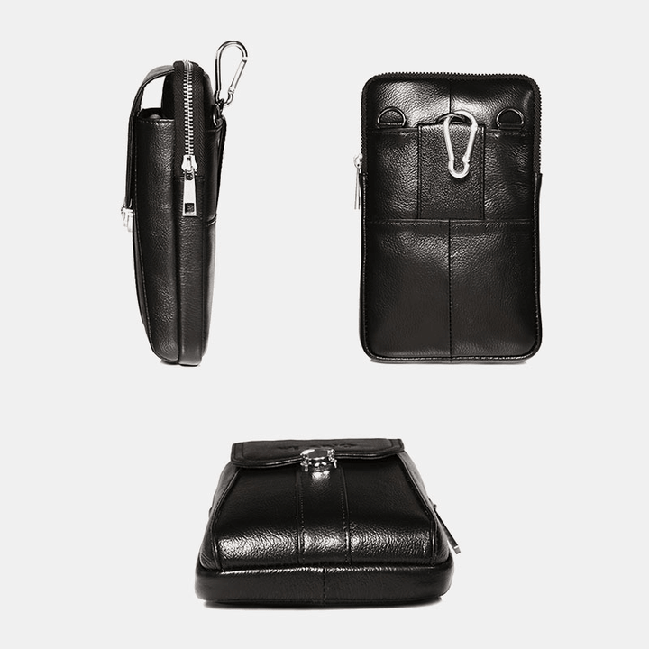 Men Genuine Leather 7 Inch Retro Phone Bag Waist Bag Belt Bag Crossbody Bag Sling Bag - MRSLM