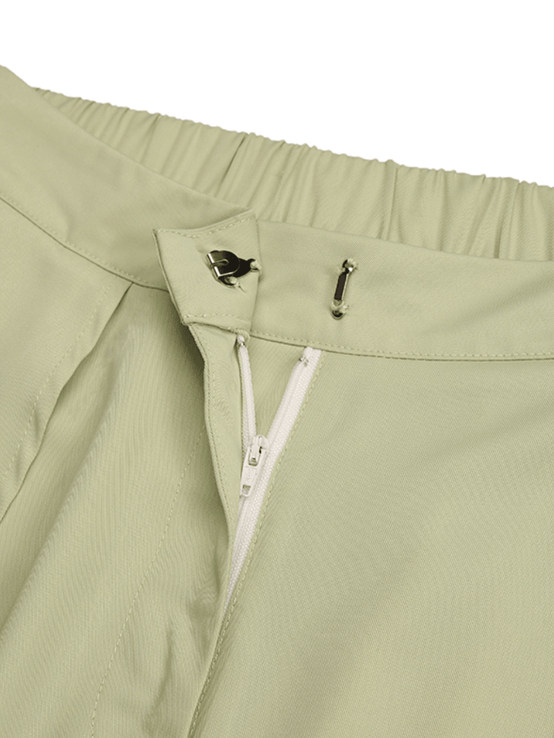 Solid Color High Waist Zipper Irregular Hem Wide Leg Pants - MRSLM