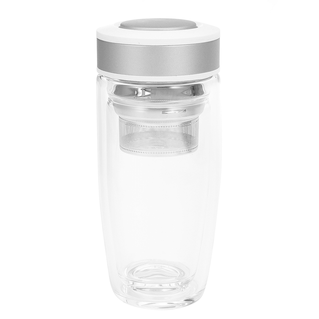 380ML Double Wall Glass Tea Tumbler Water Bottle with Filter Infuser Travel Mug - MRSLM
