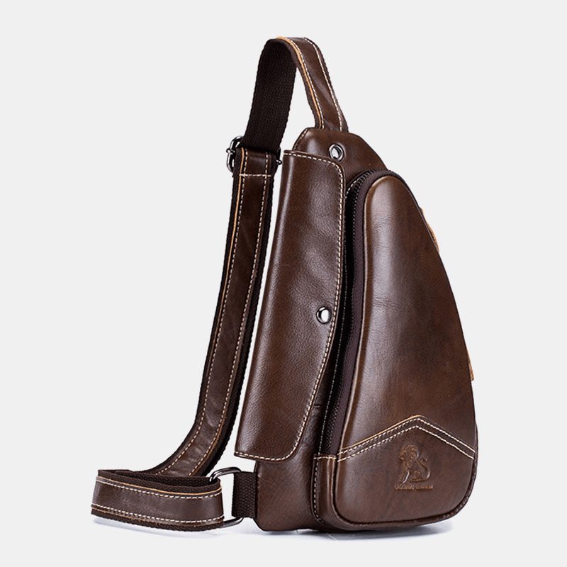 Men Genuine Leather Cowhide Triangle Shape Fashion Retro Business Shoulder Bag Chest Bag - MRSLM