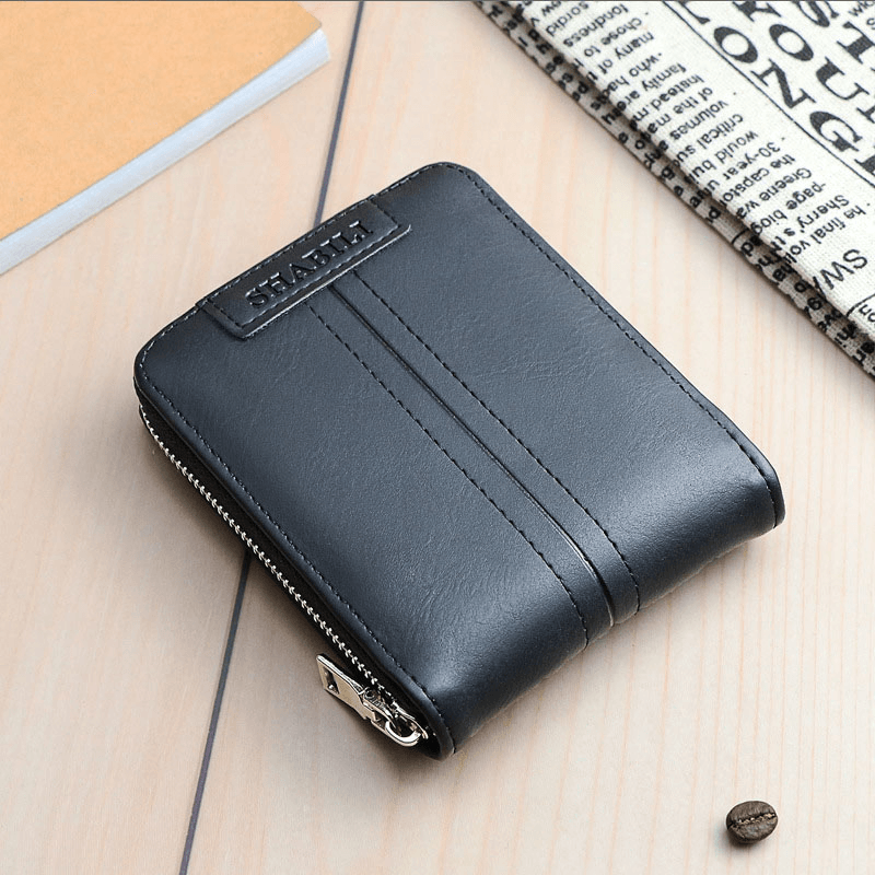 Men Faux Leather Zipper Retro Business Classical Multi-Slot Card Holder Wallet - MRSLM