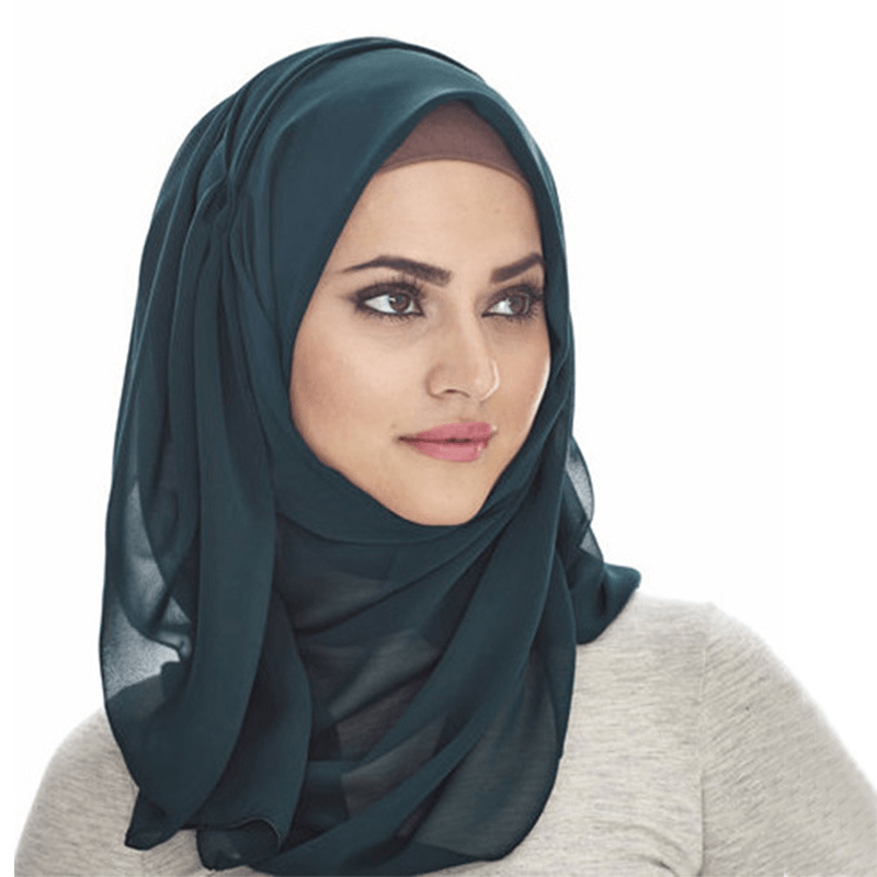 Women Monochrome Ethnic Pearl Chiffon Bubble Towel Headband Hijab Scarf Arabian Shawl Turban Hat - MRSLM