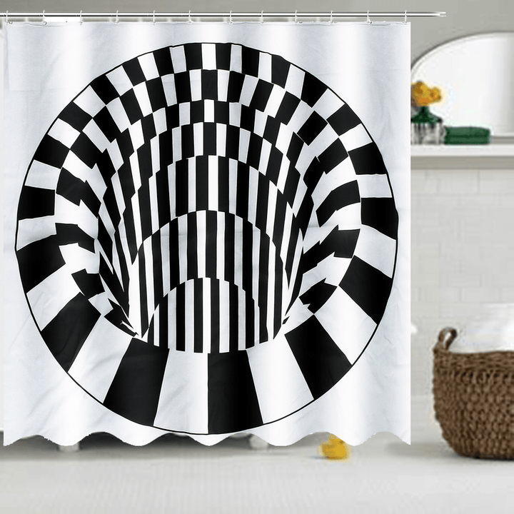 3D Effect Geometric Square Bathroom Bath Shower Curtain 180*180Cm W/ 12 - MRSLM