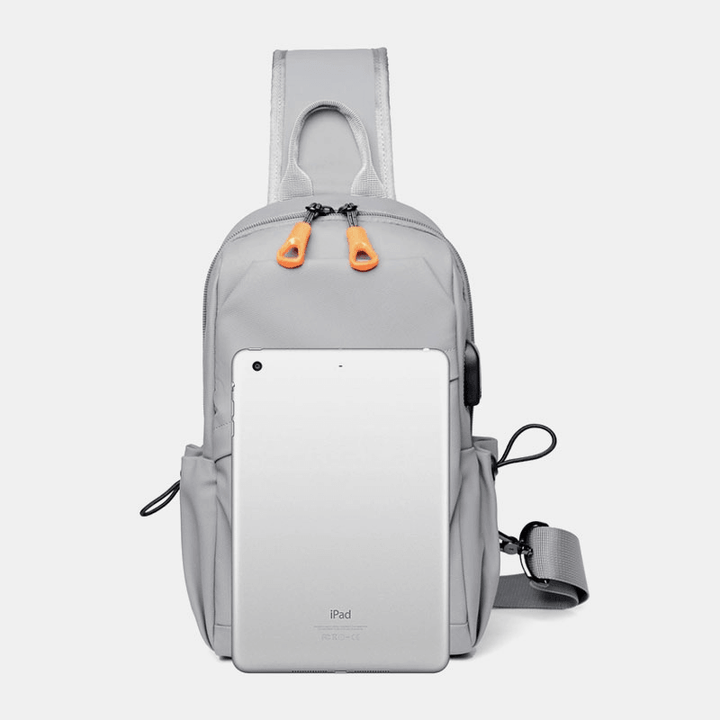 Men Large Capacity Multi-Pocket Waterproof Chest Bag Casual Sport USB Charging Crossbody Shoulder Bag - MRSLM