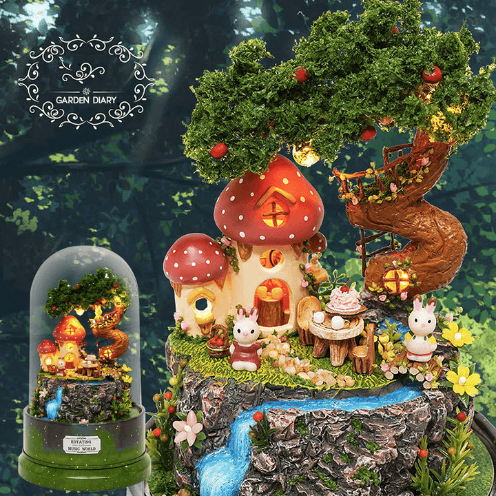 Beautiful Cabins DIY Doll House Miniature Rotating Music Kit with Transparent Cover Musical Core Gift(Meet at the Corner/Snowy Wonderland/Garden Diary/Dream of Sky/Forest Whim) - MRSLM
