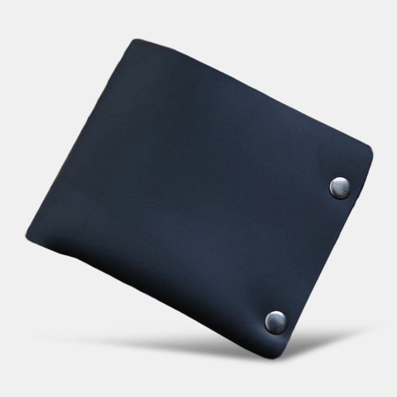 Men Short Bifold Cowhide Wallet Rivet Design Large Capacity Card Holder Coin Purse - MRSLM