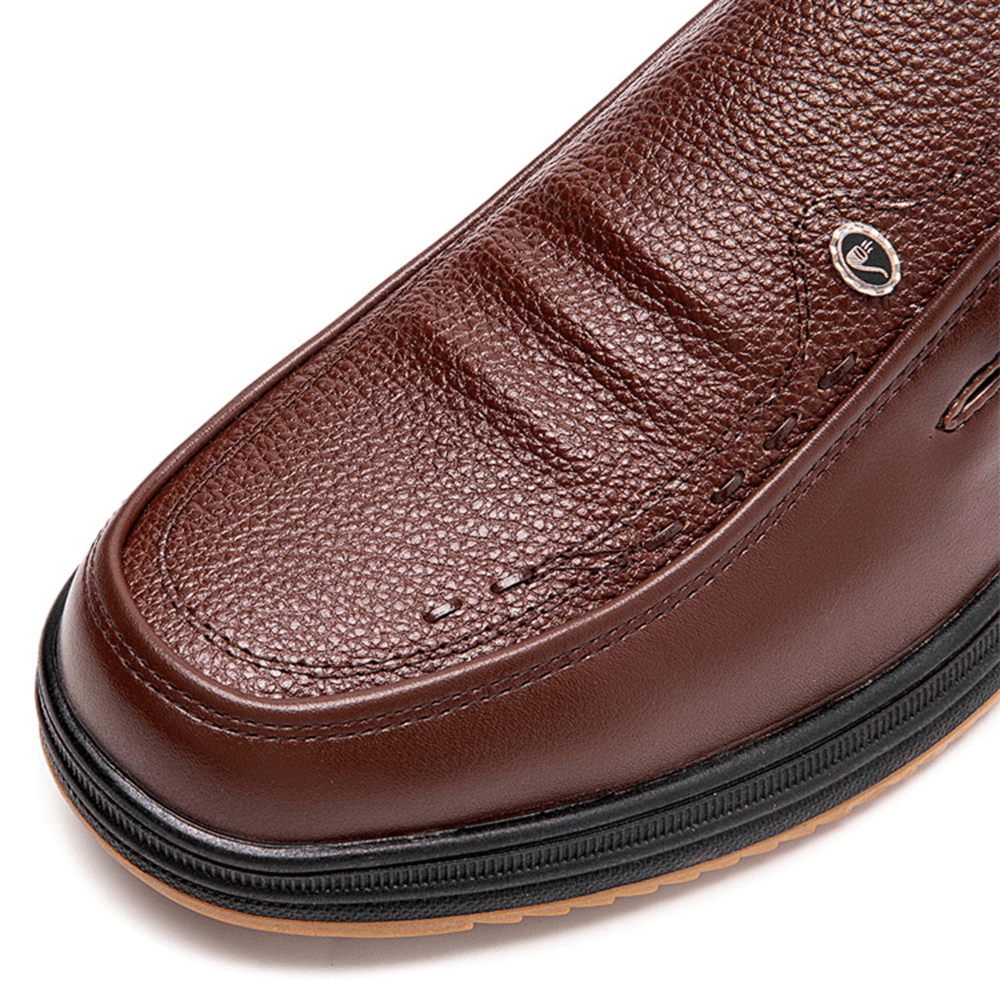 Men Cowhide Slip Resistant Soft Sole Breathable Slip-On Business Dress Shoes - MRSLM
