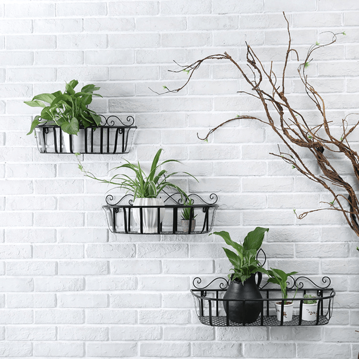 Black/White/Bronze S/M/L Iron Flower Pot Stand Small Pot Wall Holder - MRSLM