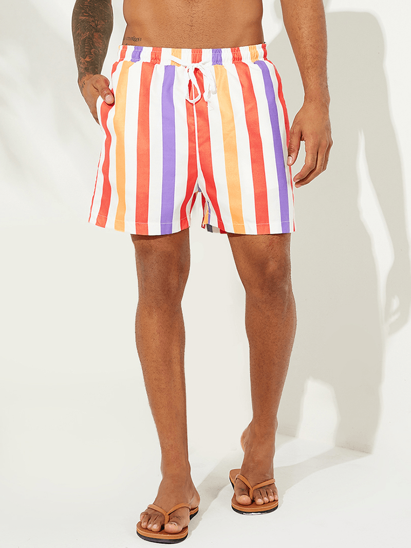 Mens Sunshine Striped Board Shorts Thin Quick Dry Mesh Lining Fishing Beach Shorts - MRSLM