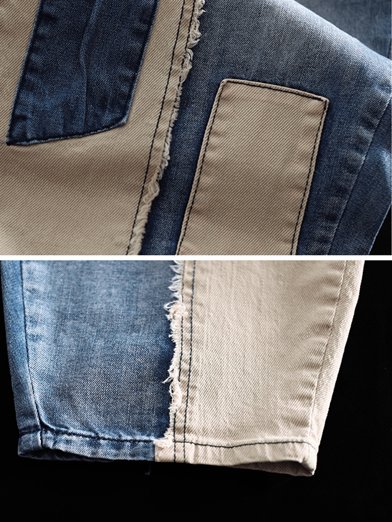 Contrast Color Patchwork Patch Casual Jeans - MRSLM