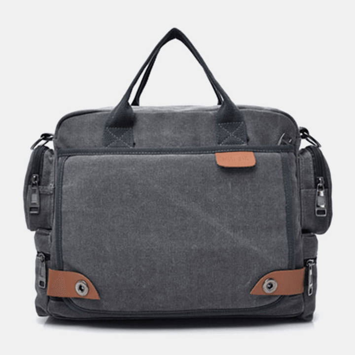 Men Canvas Large Capacity Multi-Pocket Casual 13.3 Inch Laptop Bag Crossbody Bags Shoulder Bag Briefcase - MRSLM