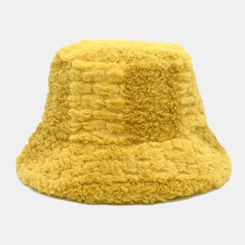 Unisex Lamb Hair Contrast Color Casual Warm Couple Hat Bucket Hat - MRSLM