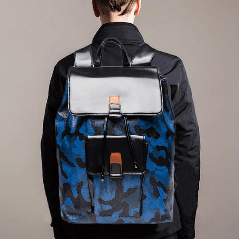 Men Large Capacity Faux Leather Backpack - MRSLM