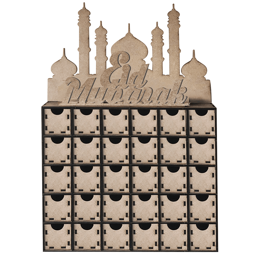 Wooden MDF Eid Mubarak Ramadan Advent Calendar Sign House Drawer Home Decorations - MRSLM