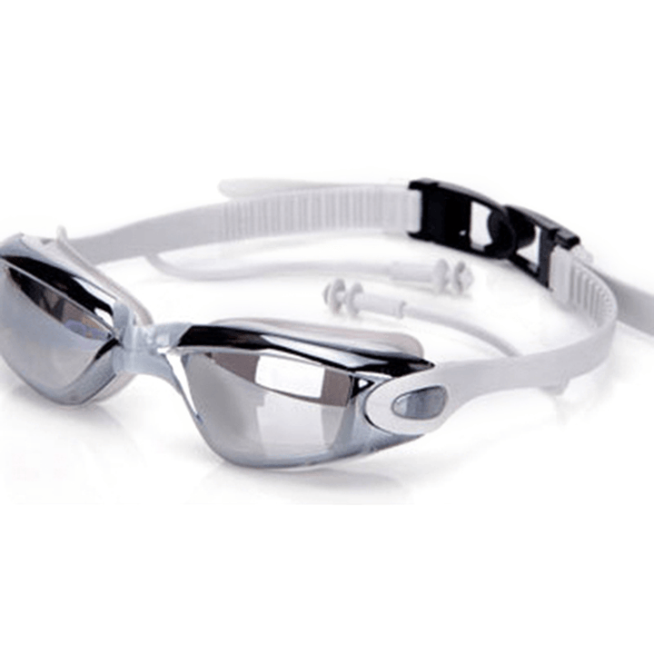 Men Women Summer Outdoor Siamese Silicone Earplugs Plated Swimming Goggles - MRSLM