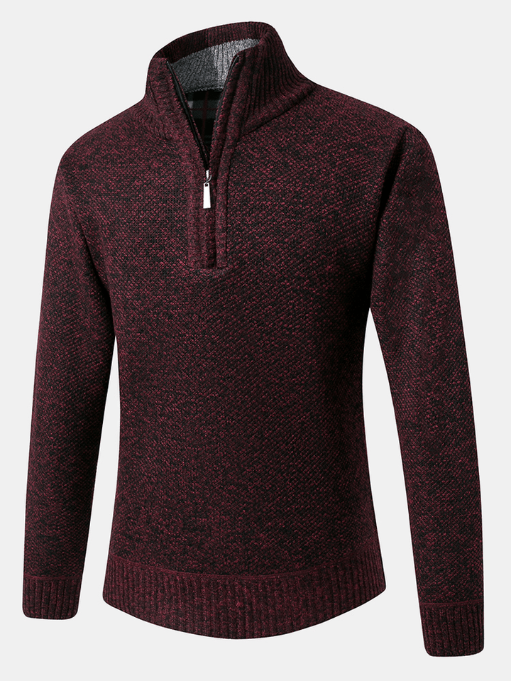 Mens Thick Solid Color Half Zipper Long Sleeve Knitting Sweaters - MRSLM