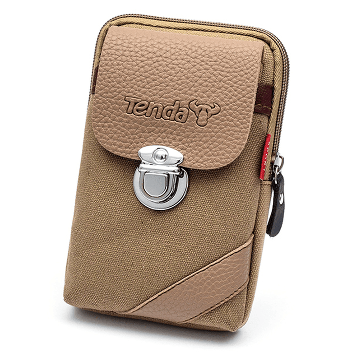 Men Canvas&Leather Belt Phone Bag Waist Bag Outdoor Crossbody Bag for 5.5 in Phones - MRSLM