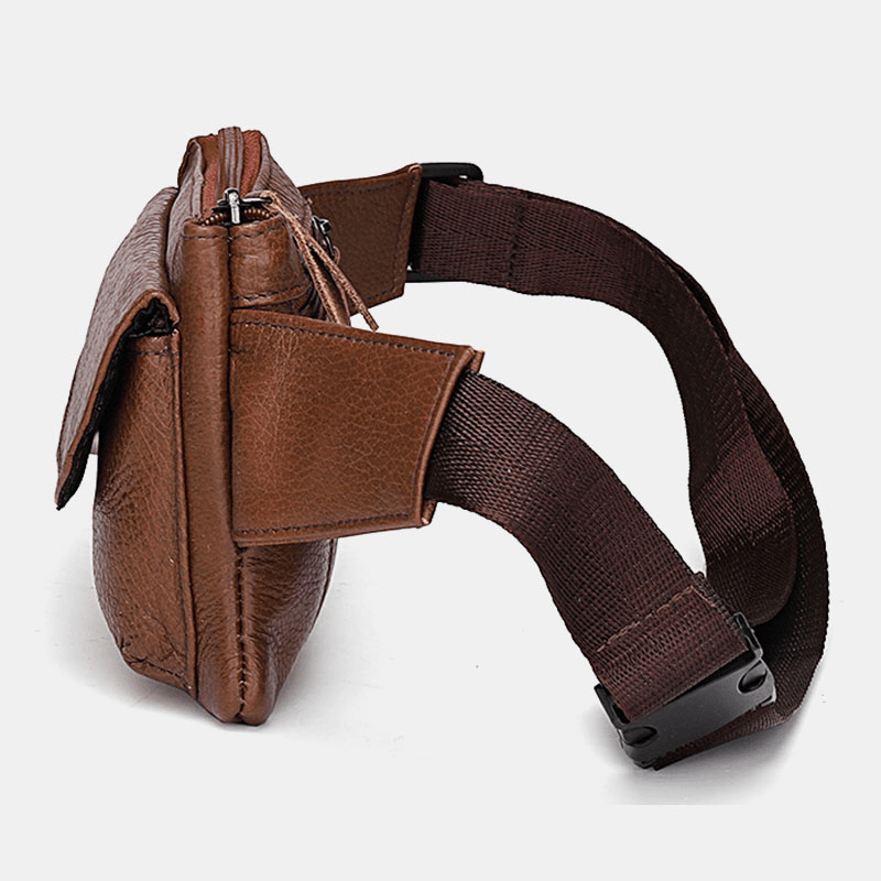 Men Genuine Leather Multi-Pocket Anti-Theft Multifunctional Crossbody Bag Chest Bag Sling Bag - MRSLM