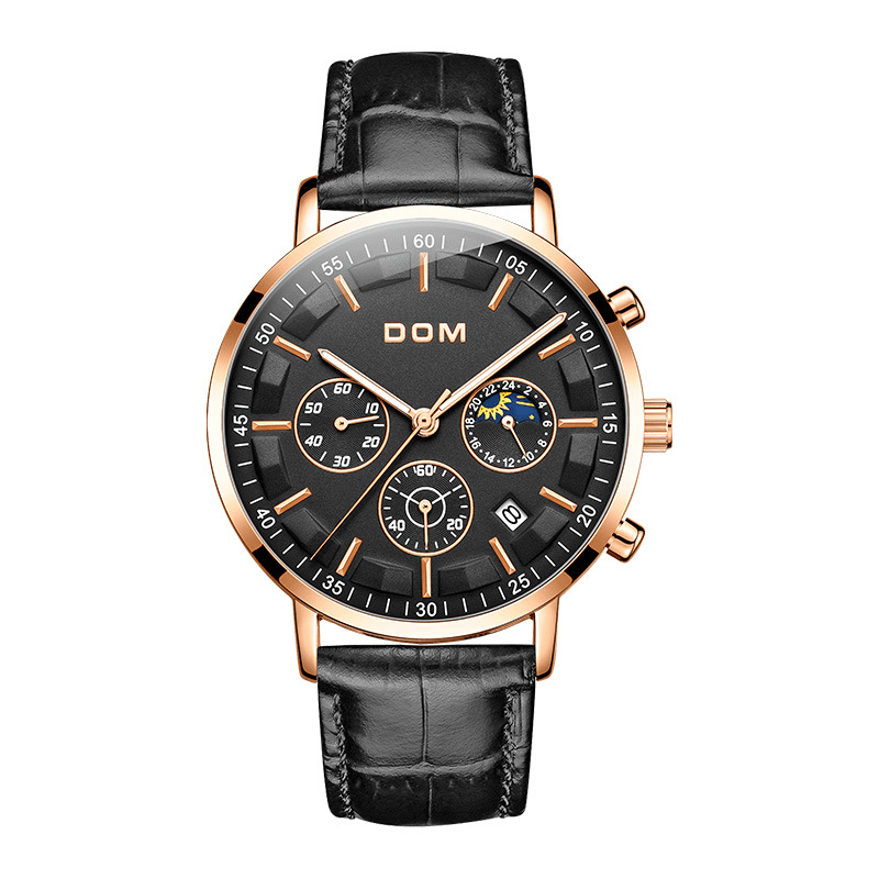 DOM 1296GK Fashion Men Watch 3ATM Waterproof Luminous Display Large Dial Quartz Watch - MRSLM