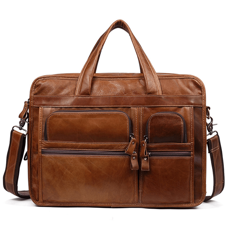 Men Genuine Leather Business Large Capacity 13.3 Inch Laptop Bag Handbag Briefcase - MRSLM