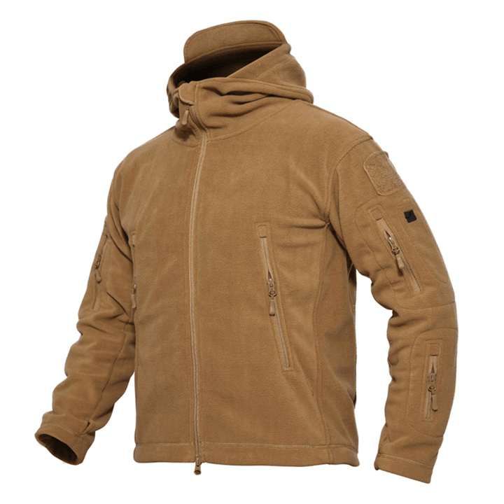 Mens Warm Fleece Outdoor Softshell Hooded Military Tactical Army Green Jacket - MRSLM