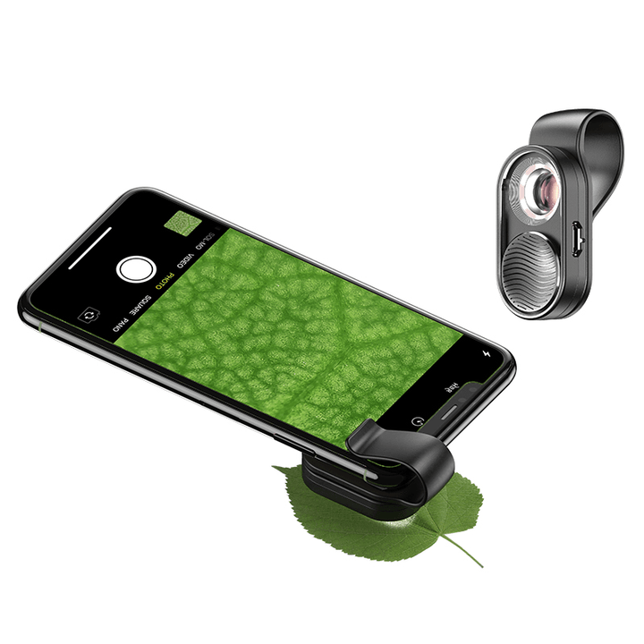 APEXEL 100X Microscope Lens HD Optical Digital USB Charging Portable Phone Camera Micro Pocket Lenses with Universal Clip LED Light - MRSLM
