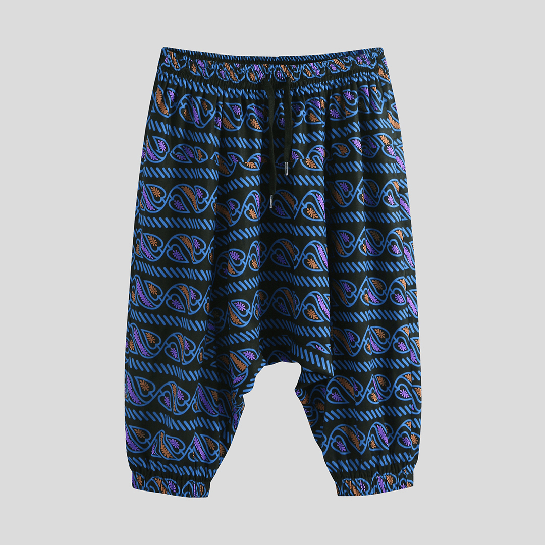 Mens Summer Pattern Printed Elastic Waist Loose Pants - MRSLM
