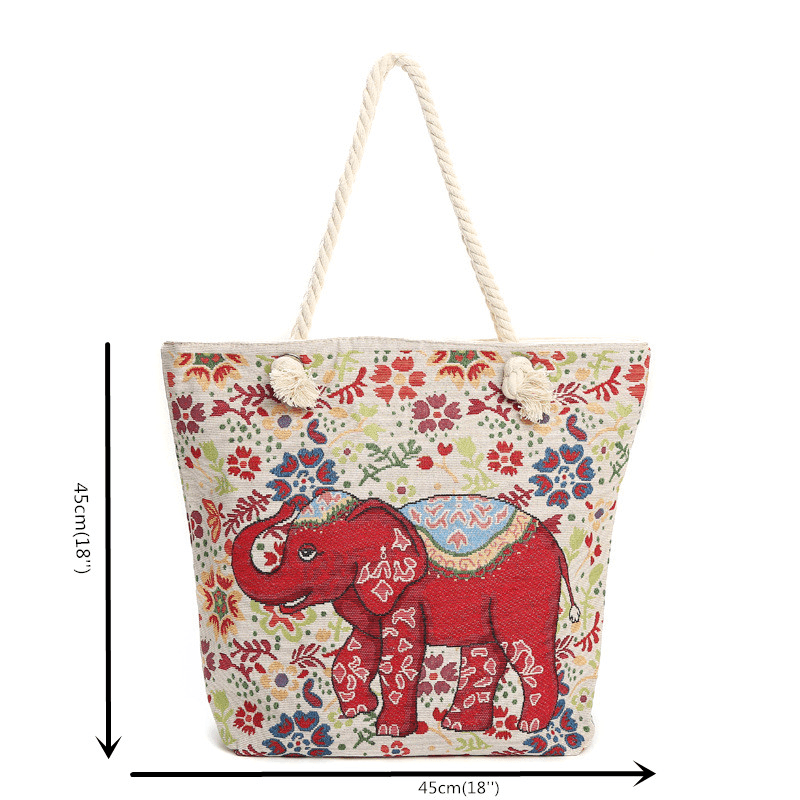 Women Elephant Printed Large Capacity National Tote Handbag - MRSLM