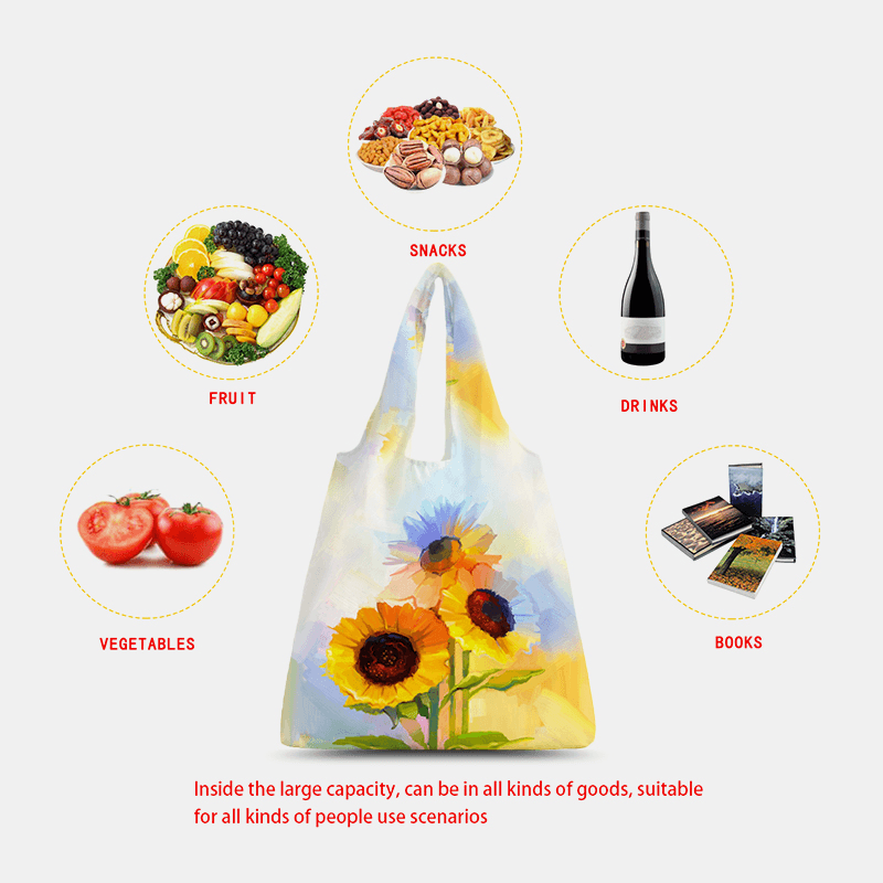 Women Nylon Tie Dye Sunflower Pattern Print Summer Bag Shoulder Bag Handbag Tote - MRSLM