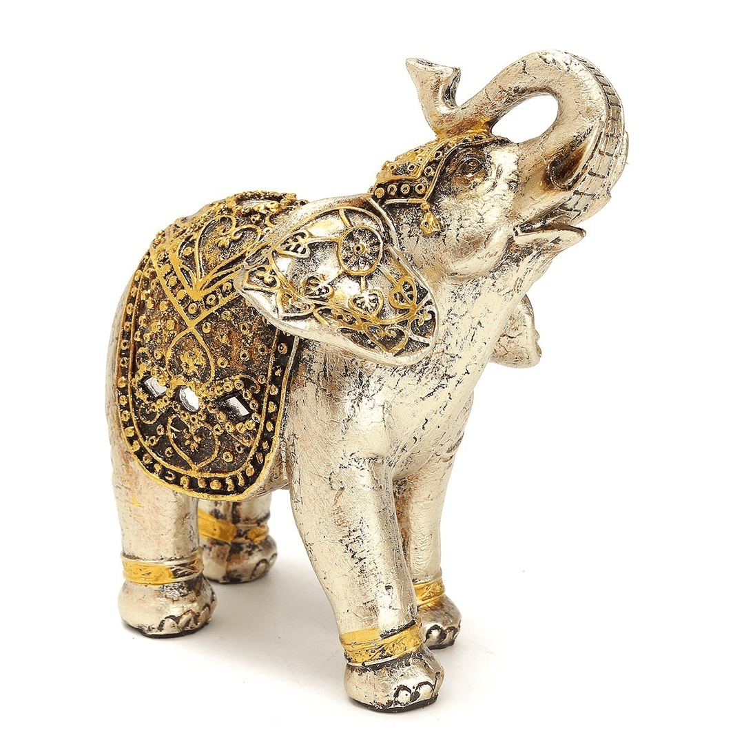 7Pcs Feng Shui Golden Elephant Statue Lucky Wealth Figurine Gift Home Decor - MRSLM