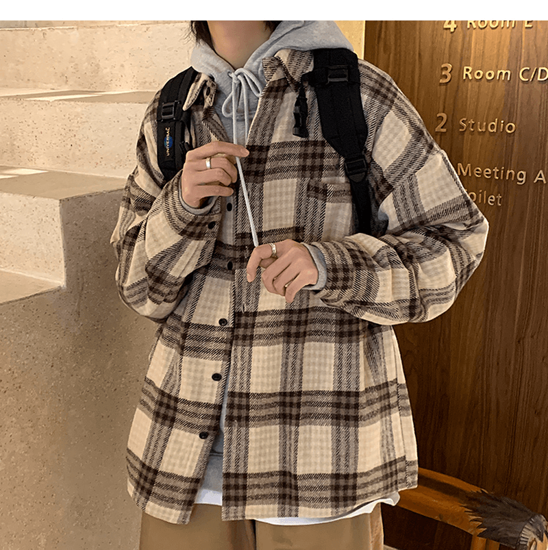 Men'S Autumn Jacket Plaid Shirt Men'S Long Sleeve Korean Fashion Casual Versatile Clothing - MRSLM