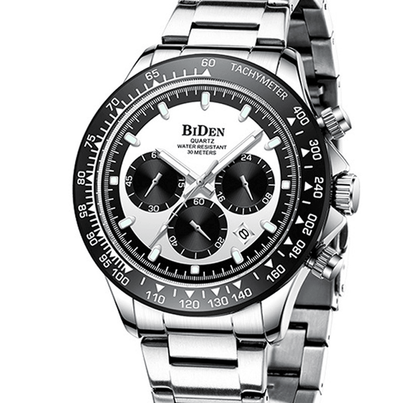 BIDEN BD0335 Business Style Full Steel Band Men Wrist Watch Calendar Luminous Display Quartz Watch - MRSLM