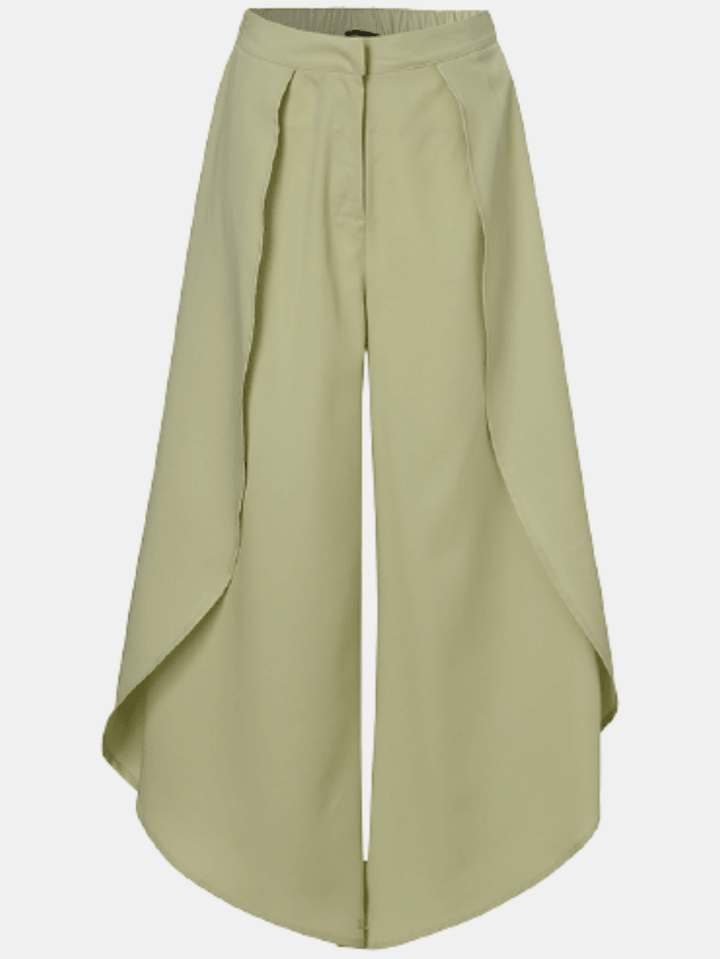 Solid Color High Waist Zipper Irregular Hem Wide Leg Pants - MRSLM