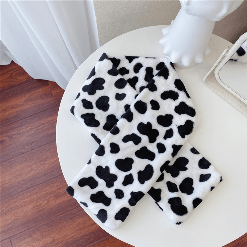 Cute Cow Scarf Thicken Warm Plush Cross Bib for Lovers - MRSLM