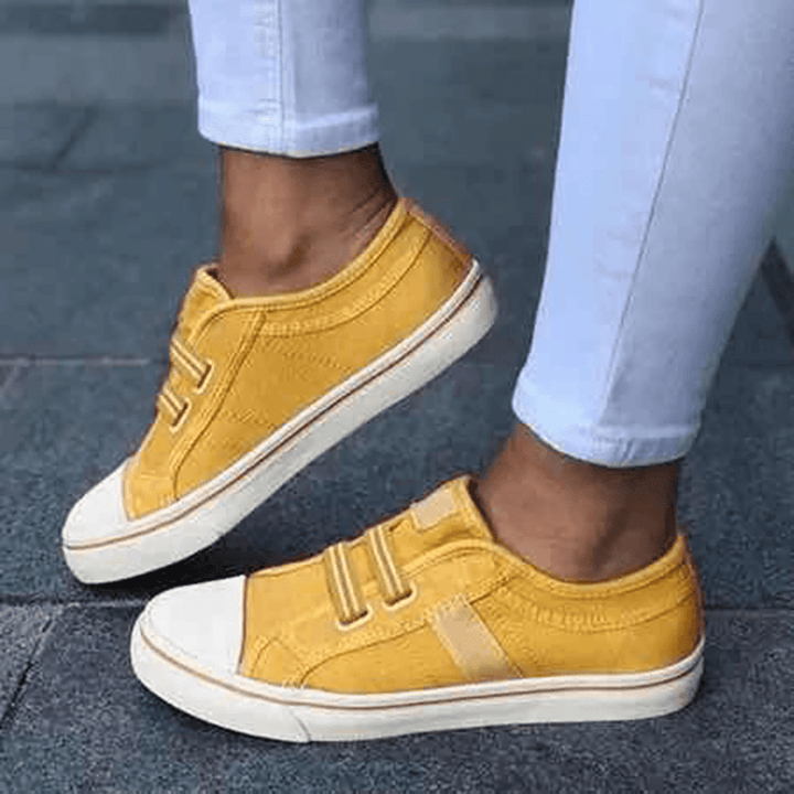 Women Large Size Canvas Sneakers Elastic Band Casual Flats - MRSLM