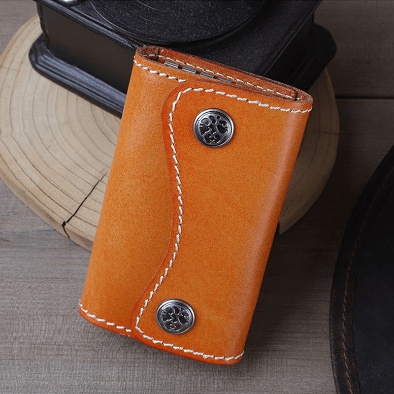 Men Genuine Leather Retro Easy Carry Multifunction Car Keychain Key Case Wallet - MRSLM