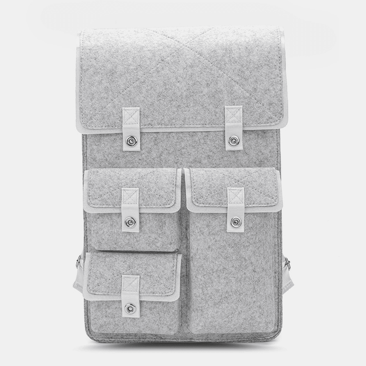 Unisex Felt Large Capacity Multi-Pocket Breathable Backpack Solid Color Casual Lightweight Hasp Travel Bag - MRSLM