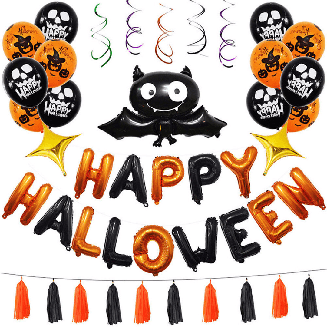 1 Set Happy Halloween Decorations Bat Balloon Party Hanging Letter Balloons Prop - MRSLM