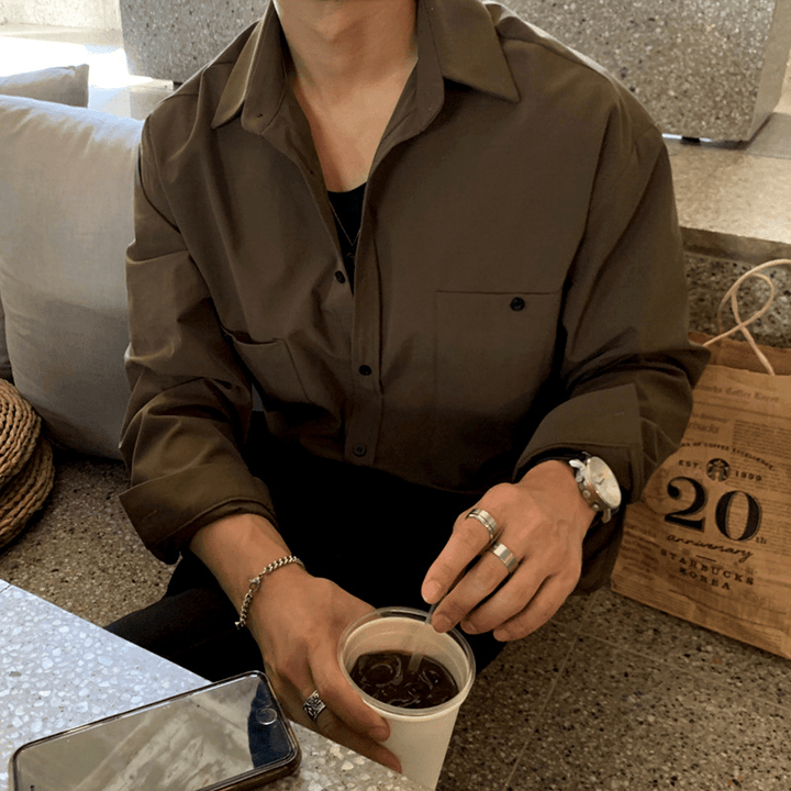 Retro Simple Korean Style Men'S Long-Sleeved Shirt - MRSLM