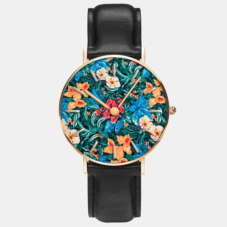Ultra Thin Oil Painting Women Casual Elegant Wrist Watch Flower Leaf Quartz Watch - MRSLM